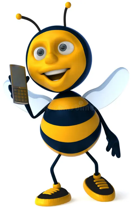 image is of a bumble bee talking on a cell phone. 